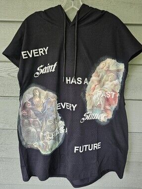 RGSTR Black Religious Art & Text Graphic Print Black Sleeveless Hoodie Men's 2XL